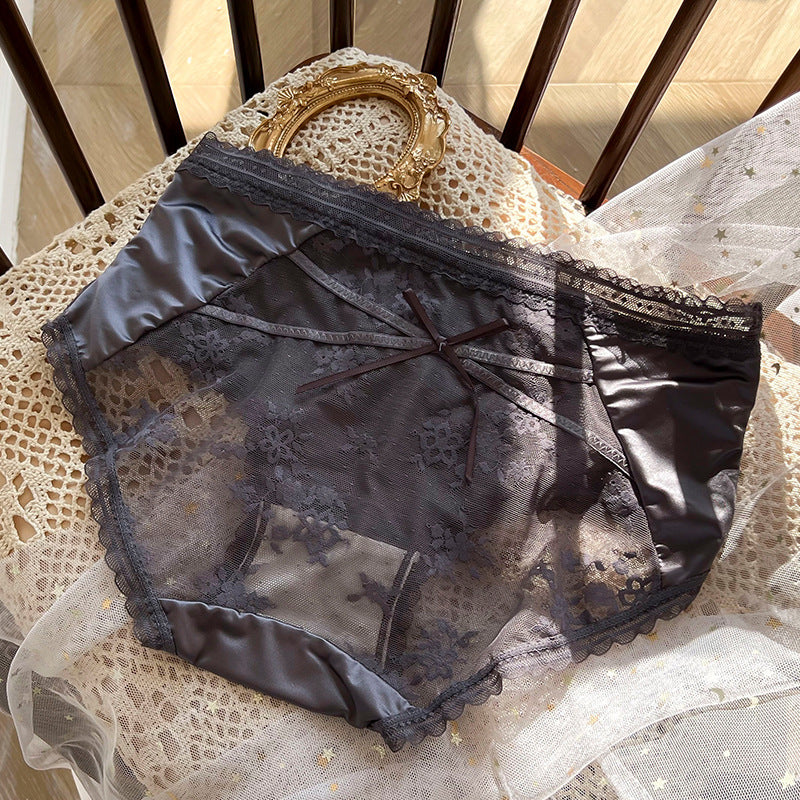 Women's Desire Silky Hip Embroidered Printed Mesh Sexy Panties