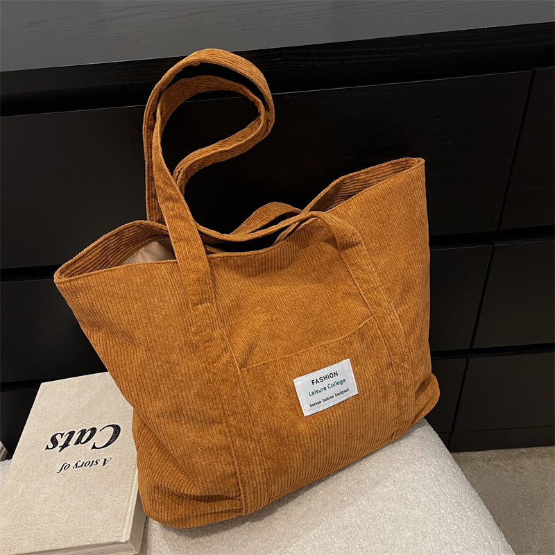 Women's Solid Color Corduroy Big Trendy Large Capacity Shoulder Bags
