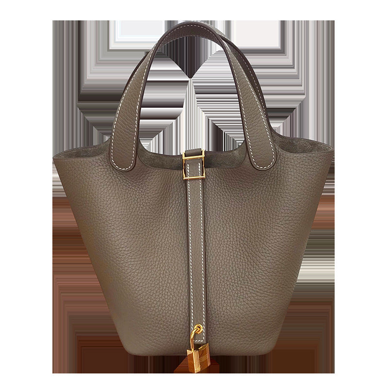 Women's Cowhide Fashion Mother Vegetable Basket Genuine Bags