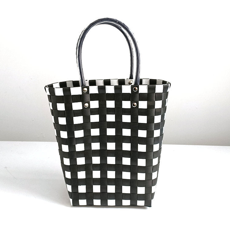 Women's Plastic Woven Knitted Basket Handmade Decorative Creative Handbags