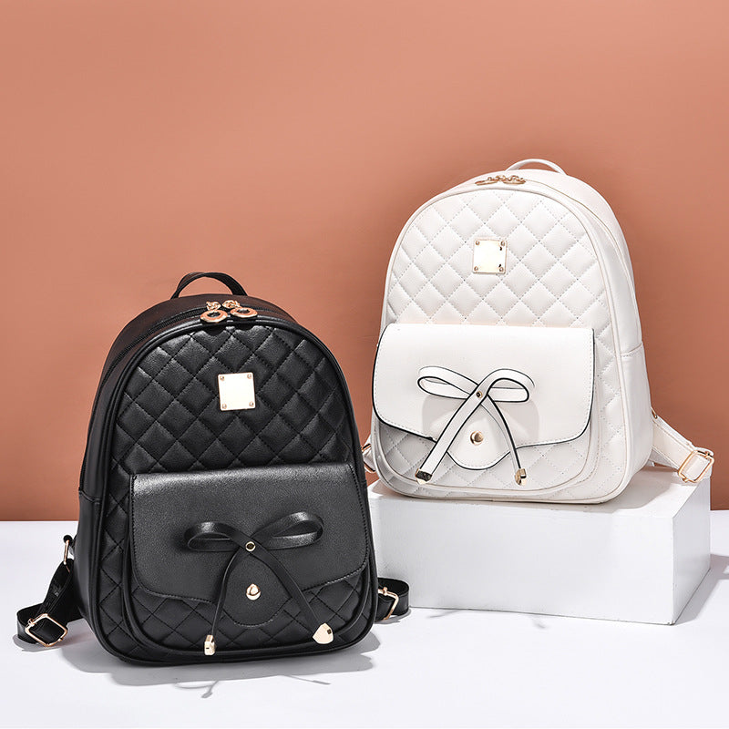 Women's Bow Trendy Rhombus Three-piece Set Backpacks