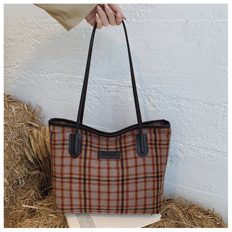 Women's Woolen Plaid Light Luxury Texture Commuter Bags