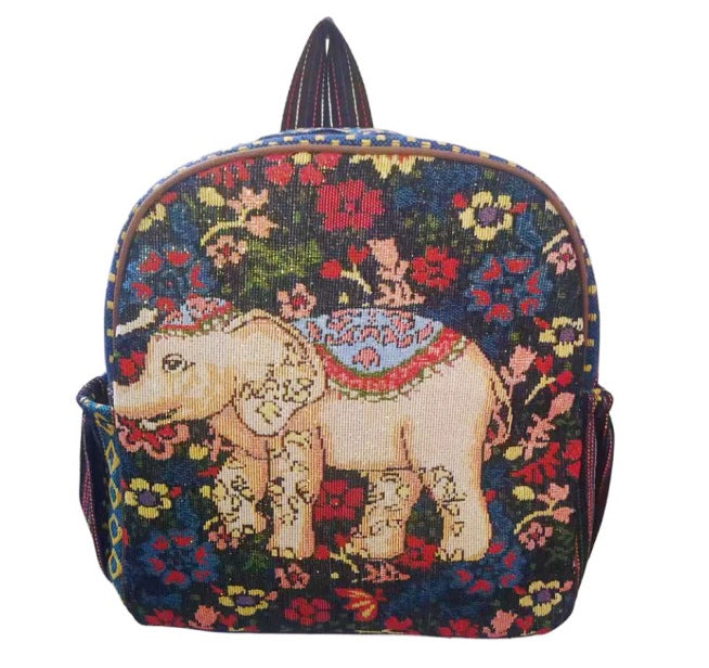 Style Gold Silk Embroidered Elephant National Backpacks