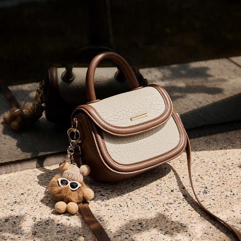 New Women's Contrast Color Saddle Leather Handbags
