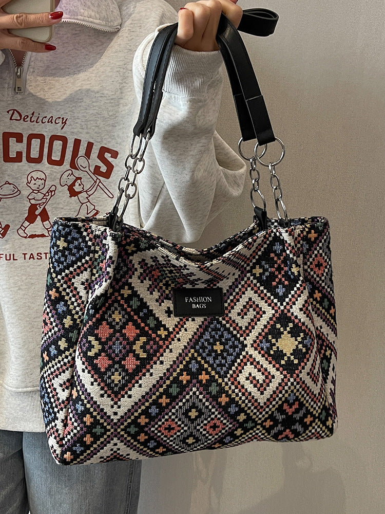 Women's Ethnic Style Large Capacity Commuter Canvas Shoulder Bags