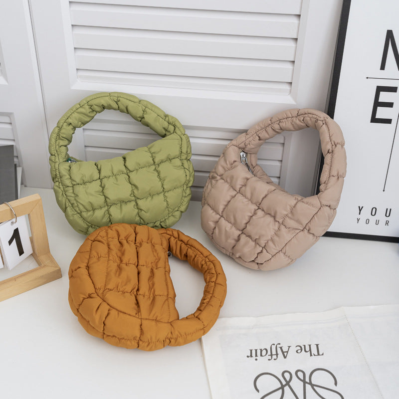 Women's Plaid Down Cotton Bubble Fashion Pleated Handbags