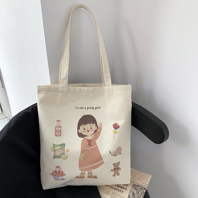 Canvas Female Cute Literary Fresh Cartoon Large Shoulder Bags