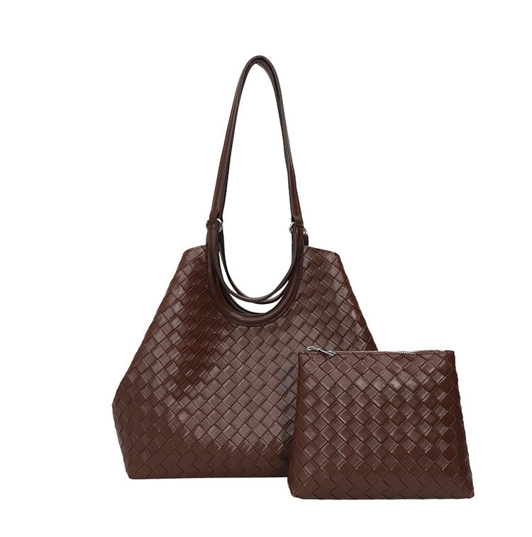 Retro Imitation Woven Pattern Simple Large Capacity Shoulder Bags