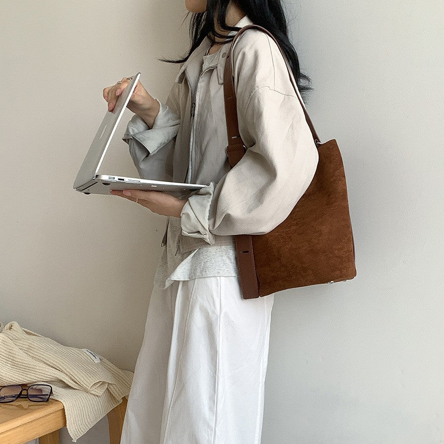 Capacity Female Single Suede Simple Korean Shoulder Bags