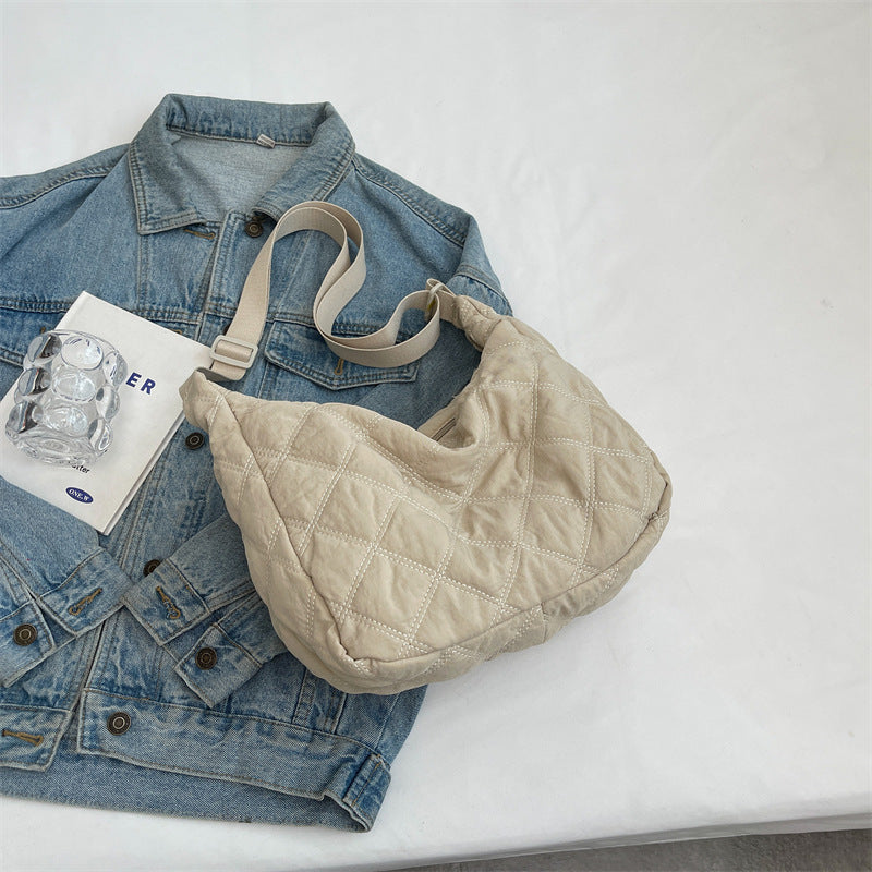 Down Large Capacity Rhombus Embroidered Line Shoulder Bags