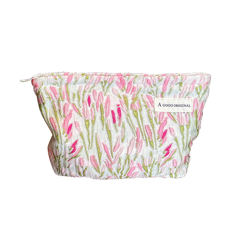Women's Pink Tulip Large Capacity Skin Care Storage Makeup Bag
