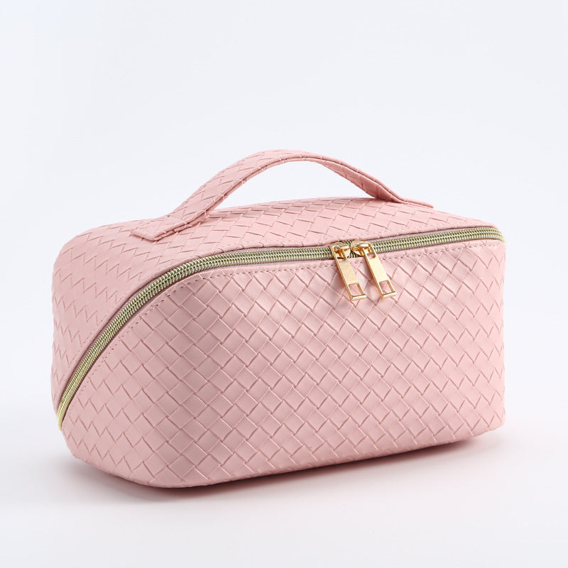 Woven Pattern Large Capacity Good-looking Portable Leather Storage Cosmetic Bags