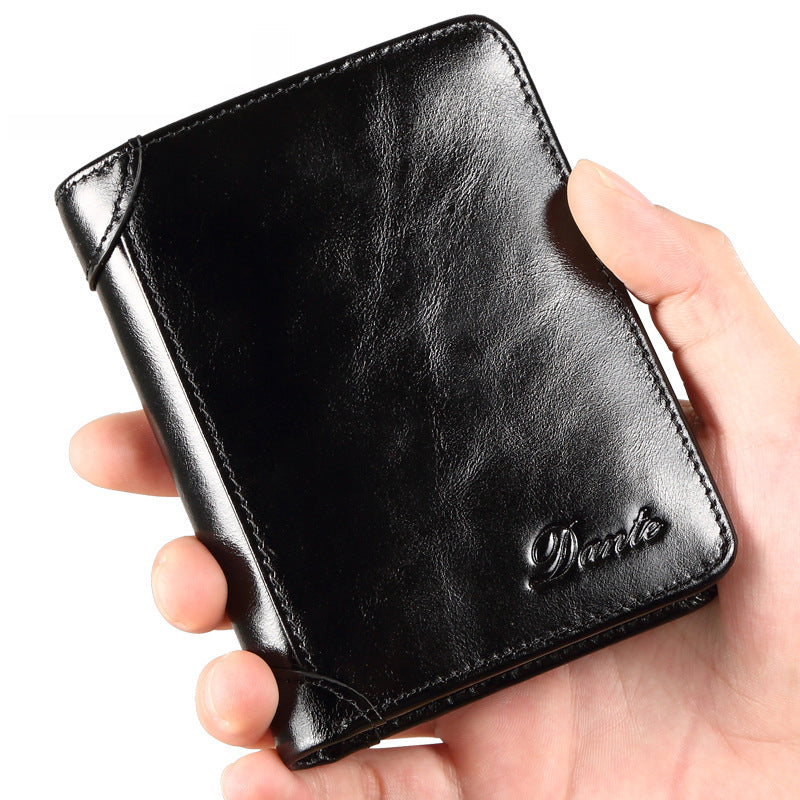 Men's Genuine Leather Oil Wax First Layer Cowhide Men's Wallets