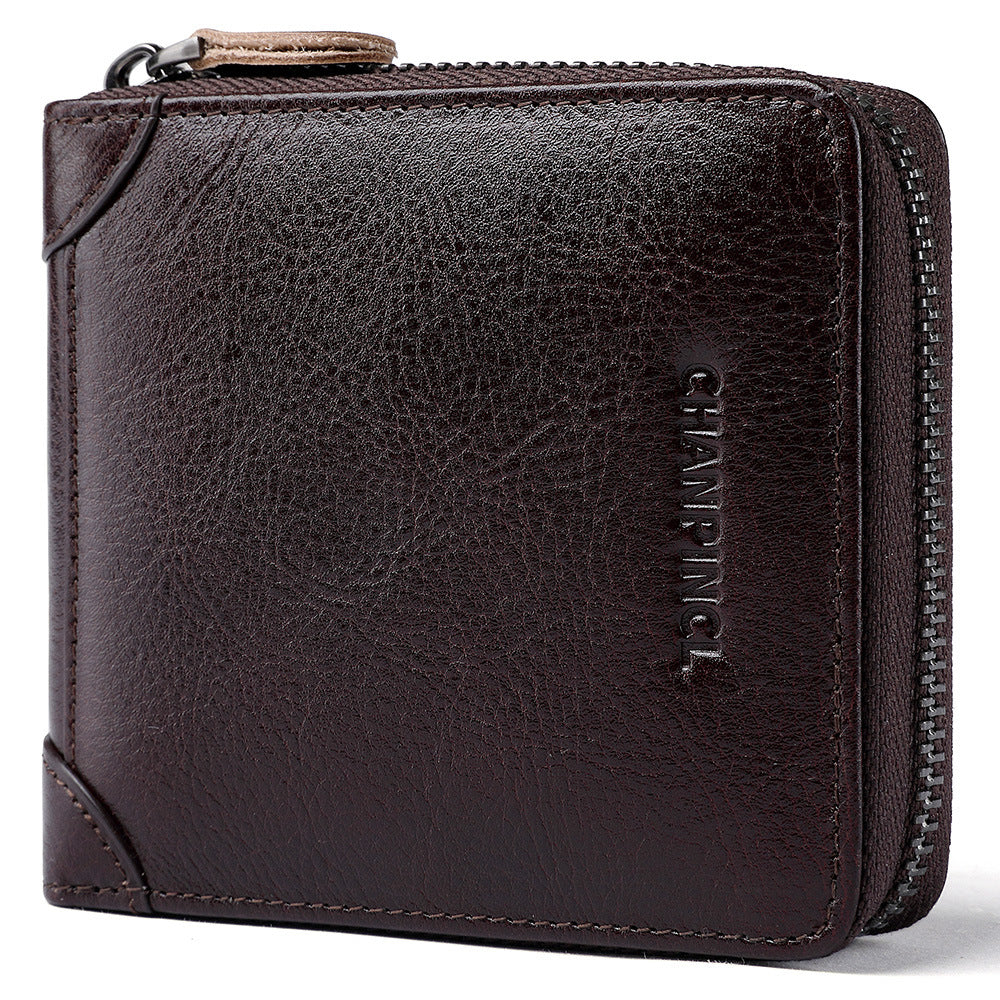 Men's Boxed First Layer Cowhide Pocket Zipper Men's Wallets