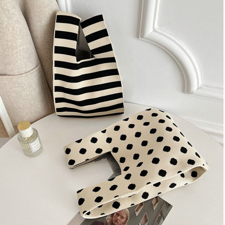 Women's Large Capacity Striped Knitted Portable Storage Korean Style Handbags