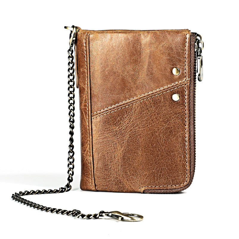 Men's Crazy Horse Leather Soft Zipper Short Men's Wallets