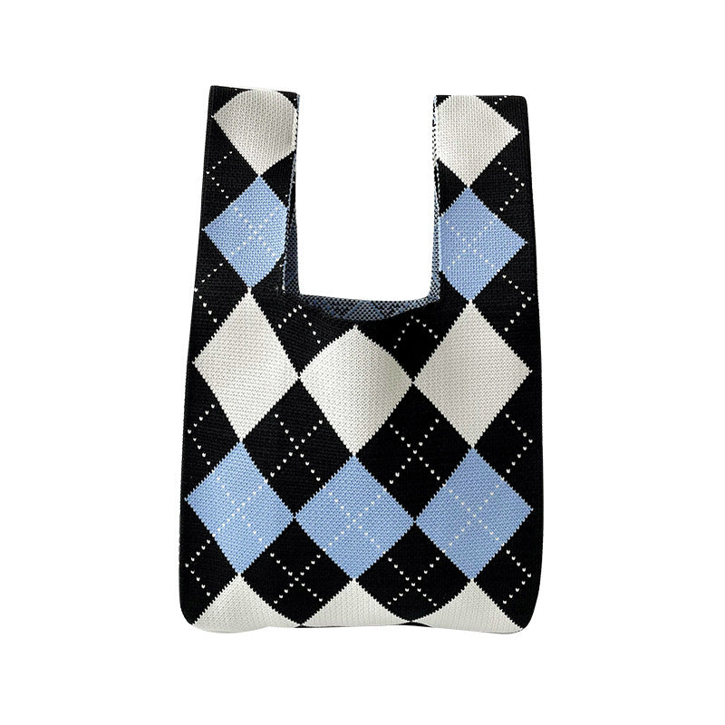 Design Hit Color Diamond Lattice Knitted Shoulder Bags