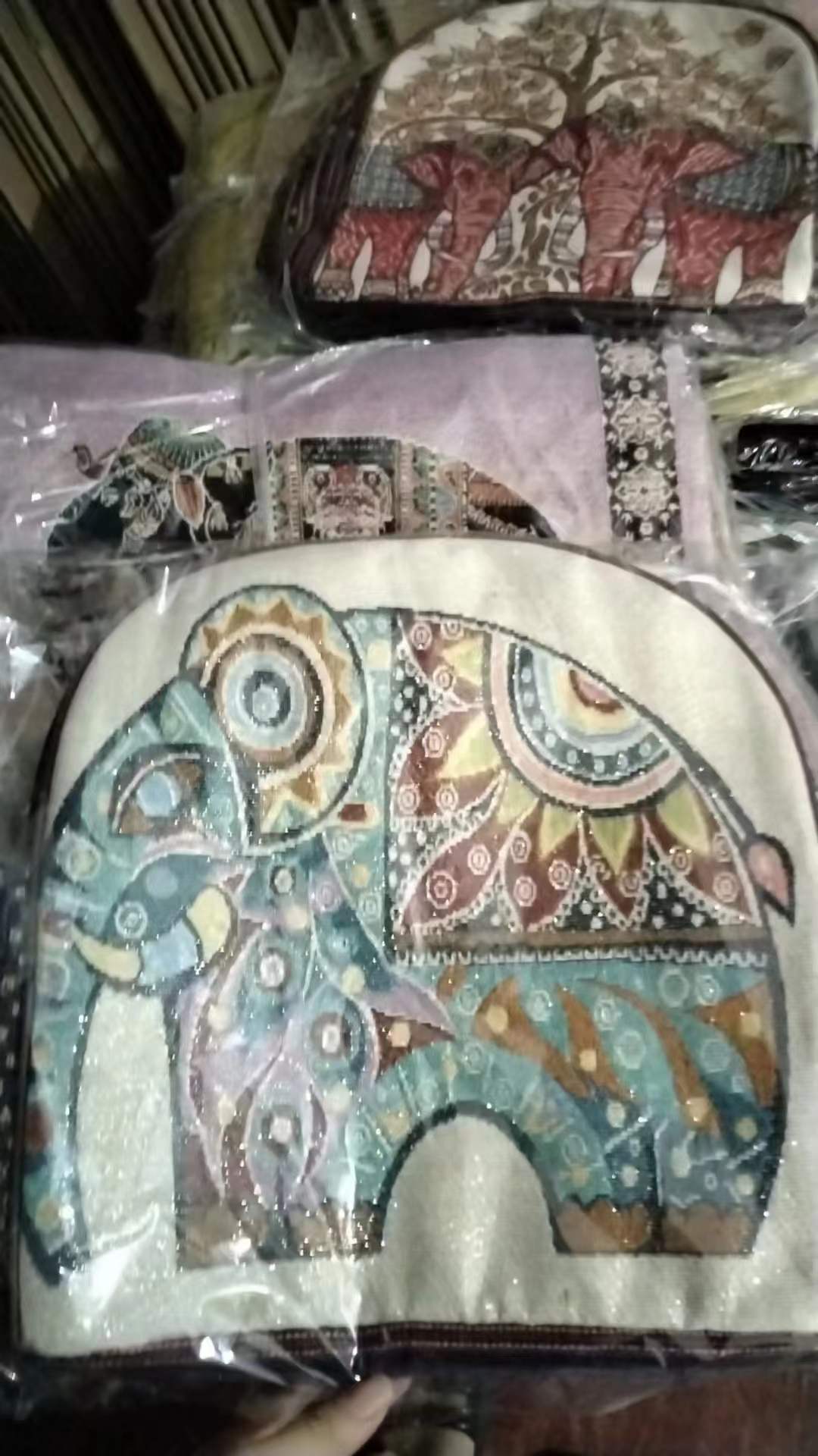 Style Gold Silk Embroidered Elephant National Backpacks