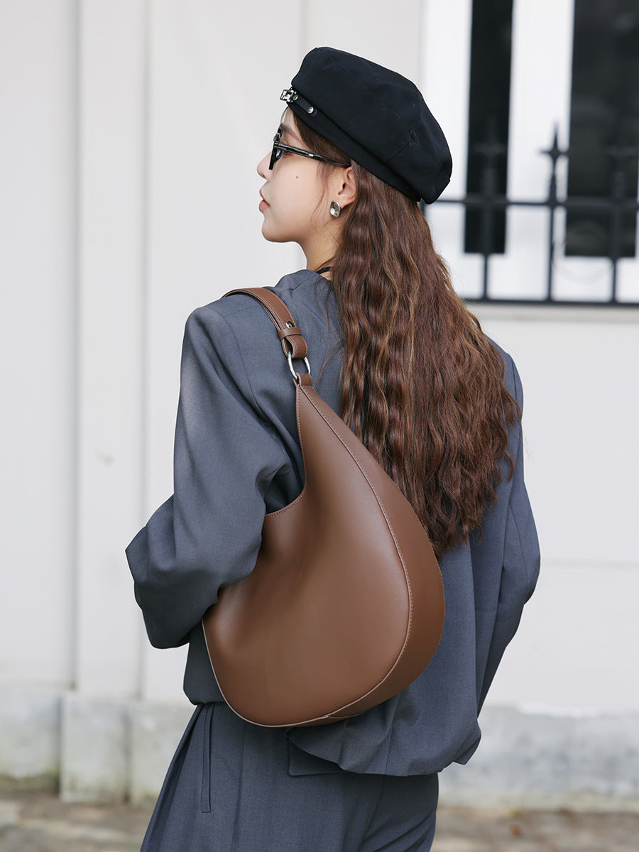 Women's Design Selenodont Semicircle Underarm Genuine Leather Handbags