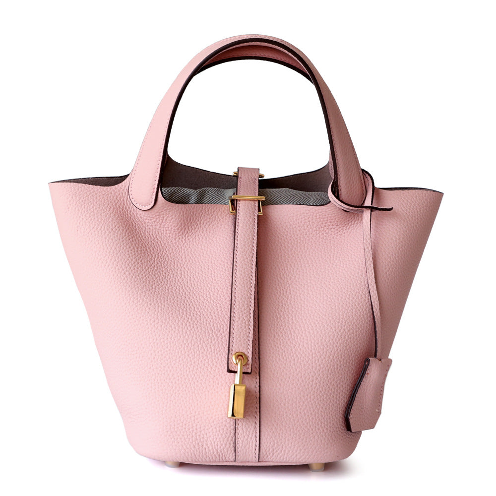 Women's Vegetable Basket Genuine Leather Commuter Lychee Pattern Handbags