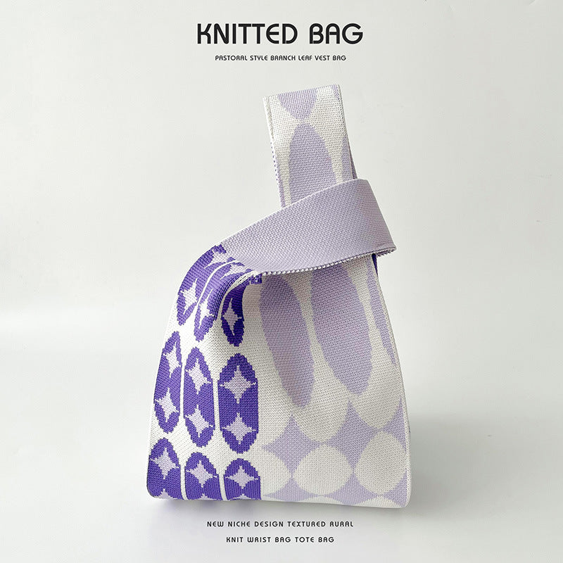 Women's Contrast Color Dot Knitted Large Capacity Shoulder Bags
