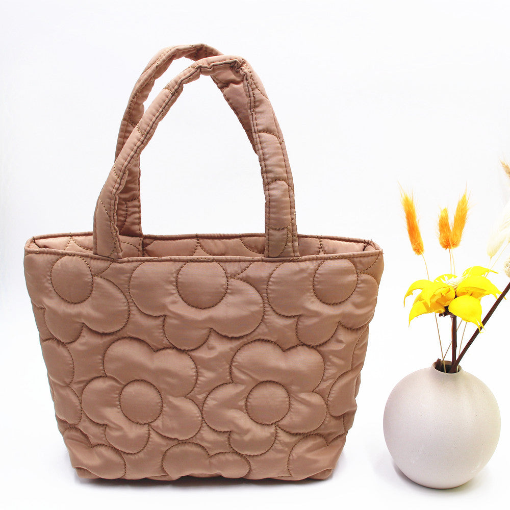 Women's Korean Style Quilted Portable Lunch Snack Buggy Cart Handbags