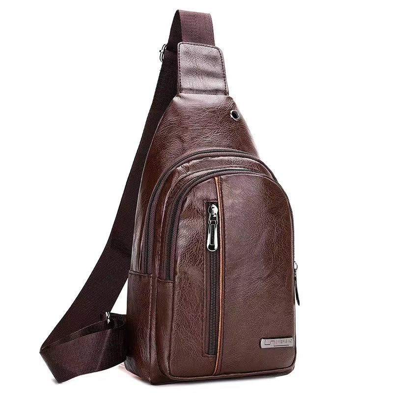 Men's Fashion Large Capacity Leisure Soft Leather Men's Chest Bags