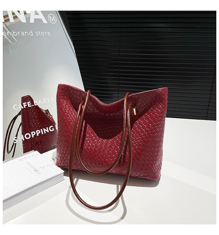 Women's Woven Pattern Spring Fashion Retro Texture Large Women's Shoulder Bag