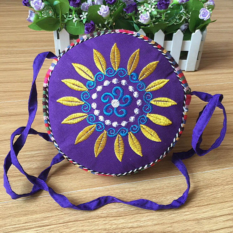 Style Sunflower Embroidered Canvas Rainbow Round Ten Bags