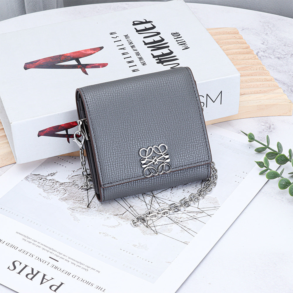 Women's Leather Chain Fashion Cattlehide Palm Print Ladies Wallet