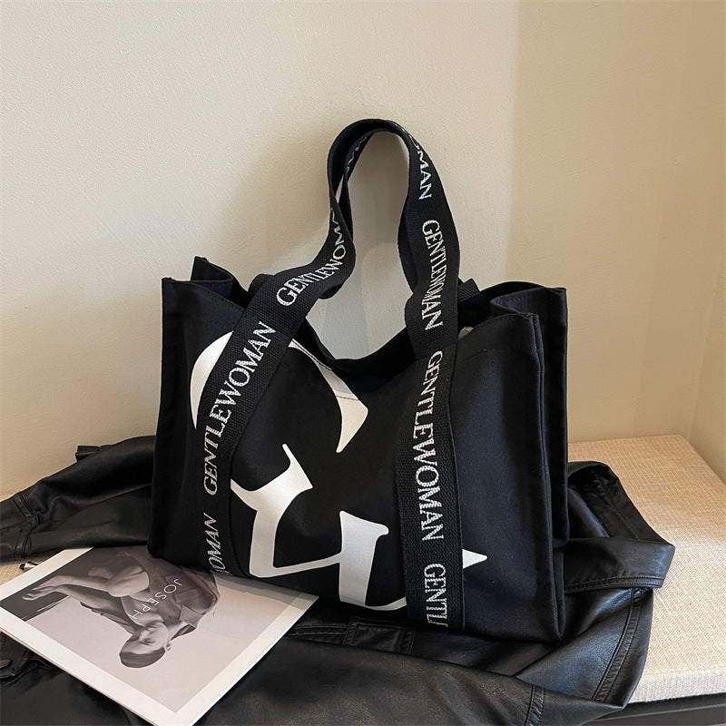 Women's Large Capacity Canvas Simple Letters Class Shoulder Bags