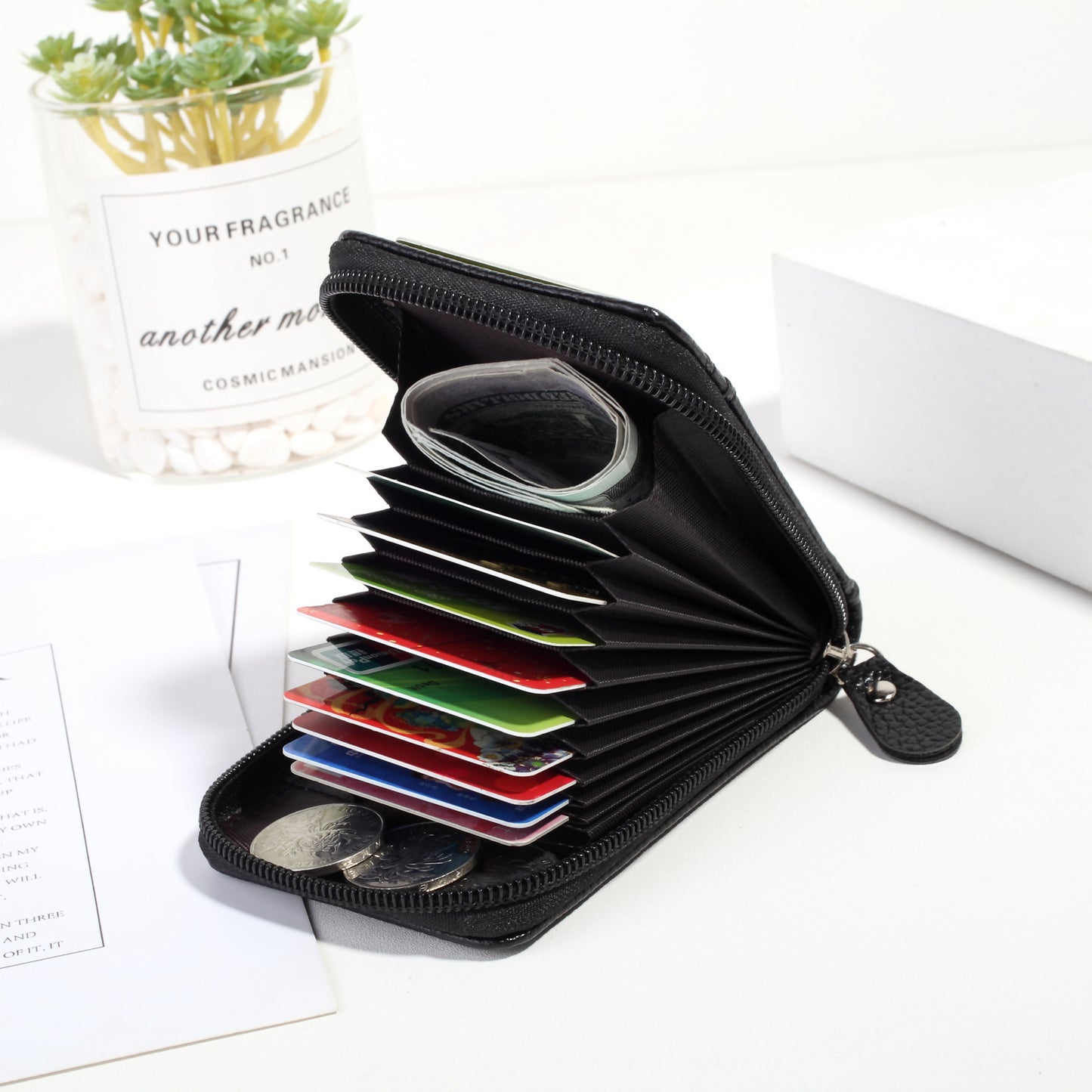 Women's Vertical Lychee Pattern Mini Swiping Multiple Card Holder