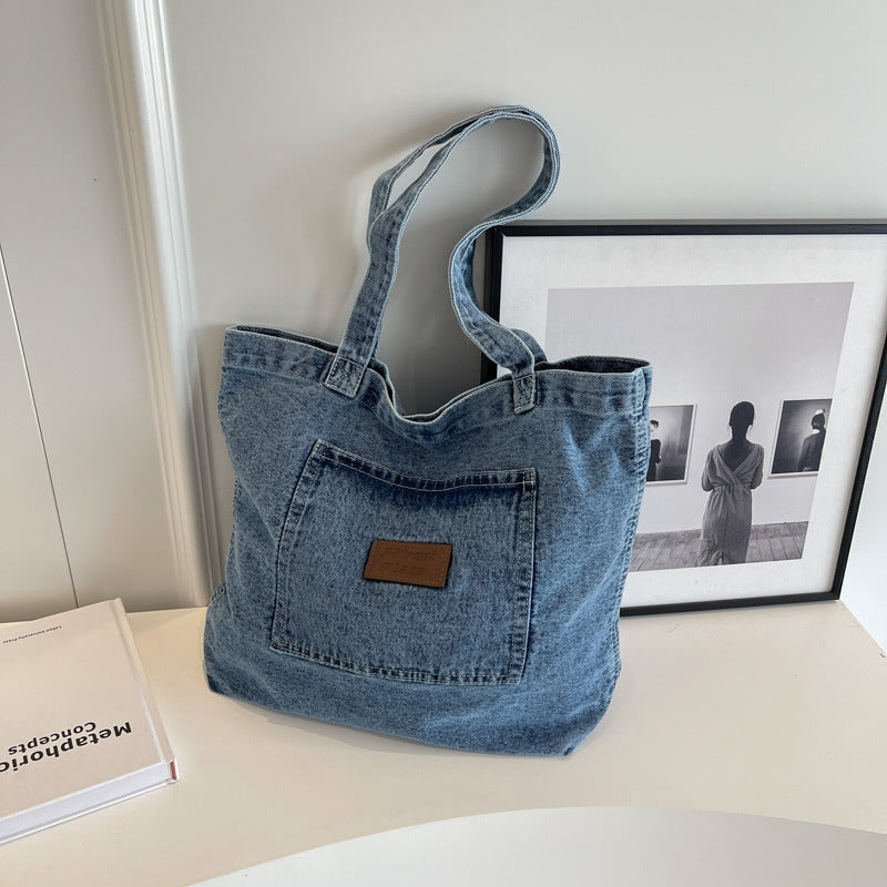 Style Leisure Artistic Washed Denim Cloth Texture Large Crossbody Bags