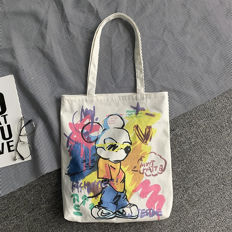 Canvas Female Cute Literary Fresh Cartoon Large Shoulder Bags