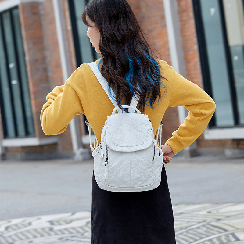 Fashion Soft Leather Female Simple Large Capacity Backpacks