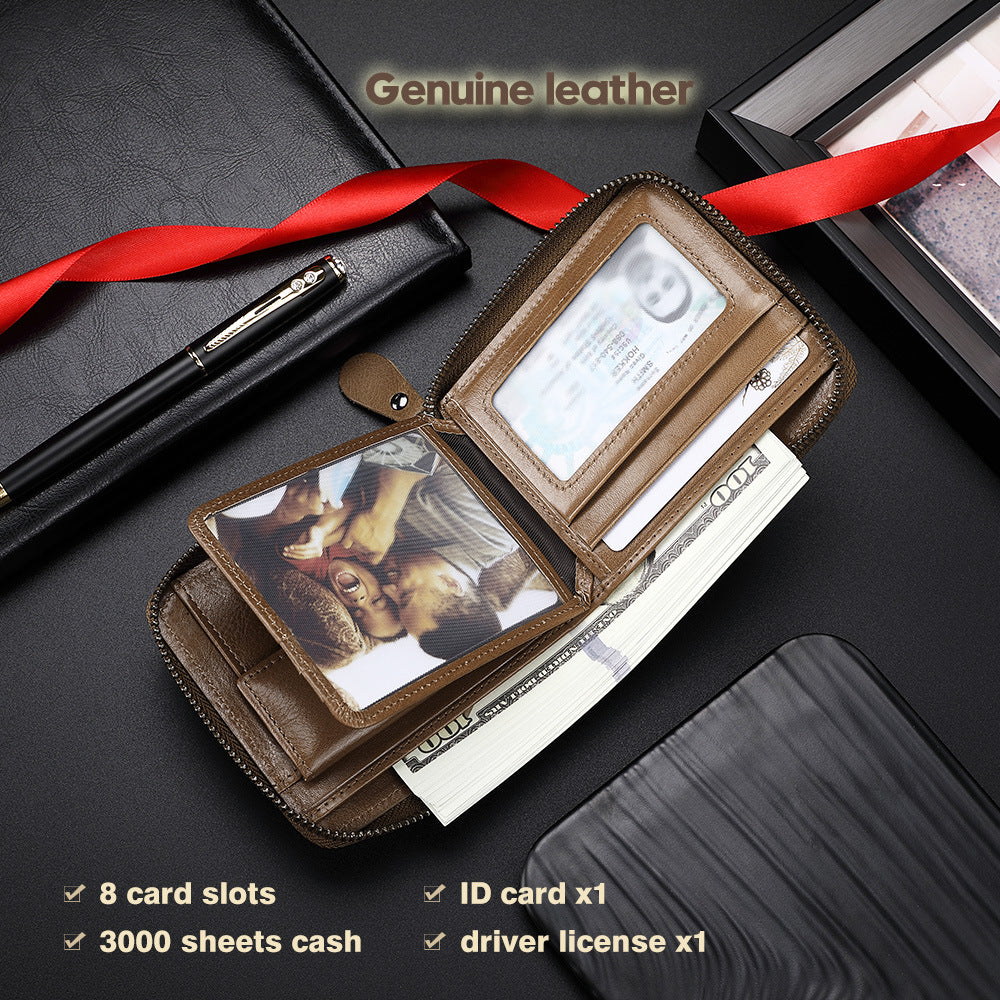 Men's Boxed First Layer Cowhide Pocket Zipper Men's Wallets