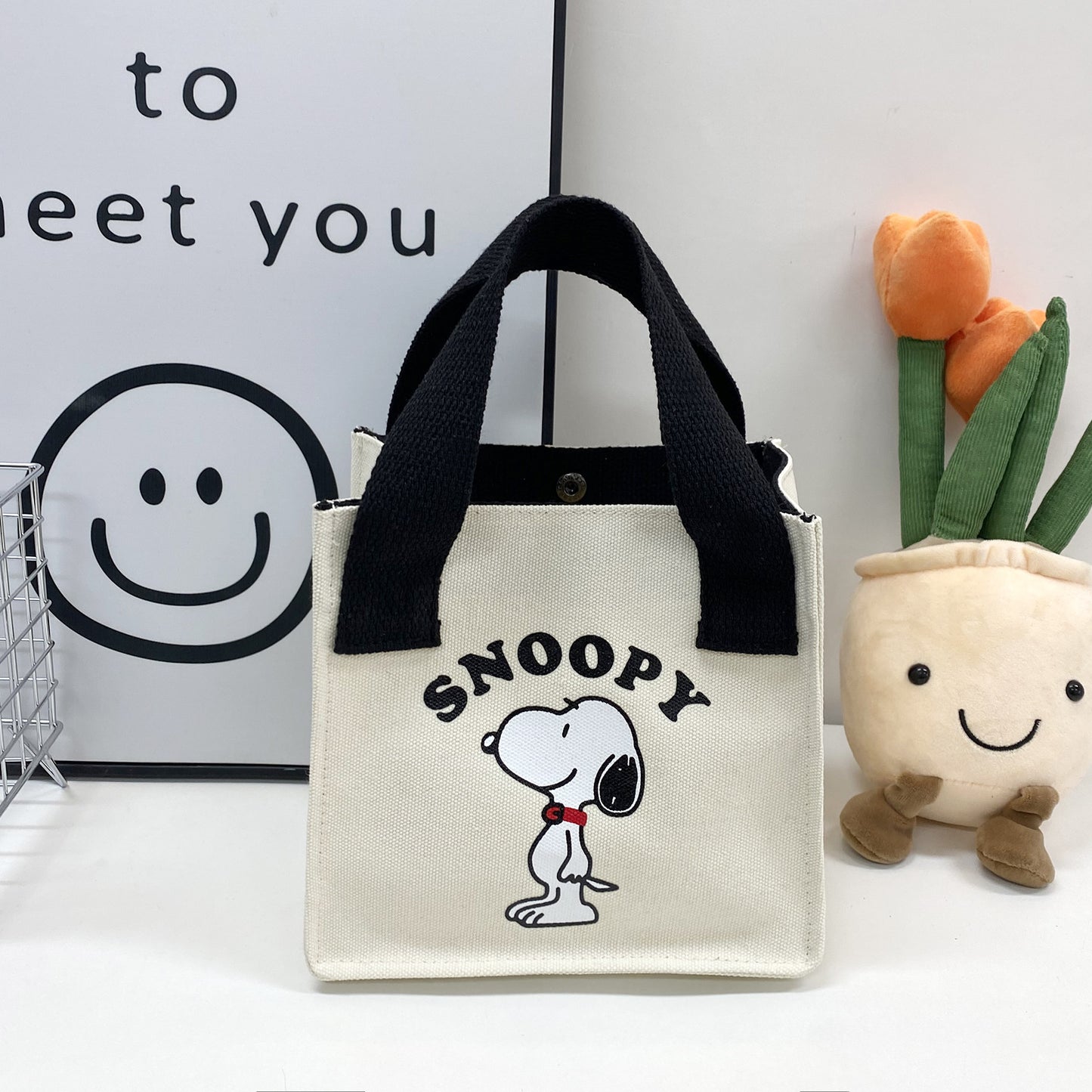 Women's Cartoon Hand-held Large Capacity Shopping Lunch Handbags