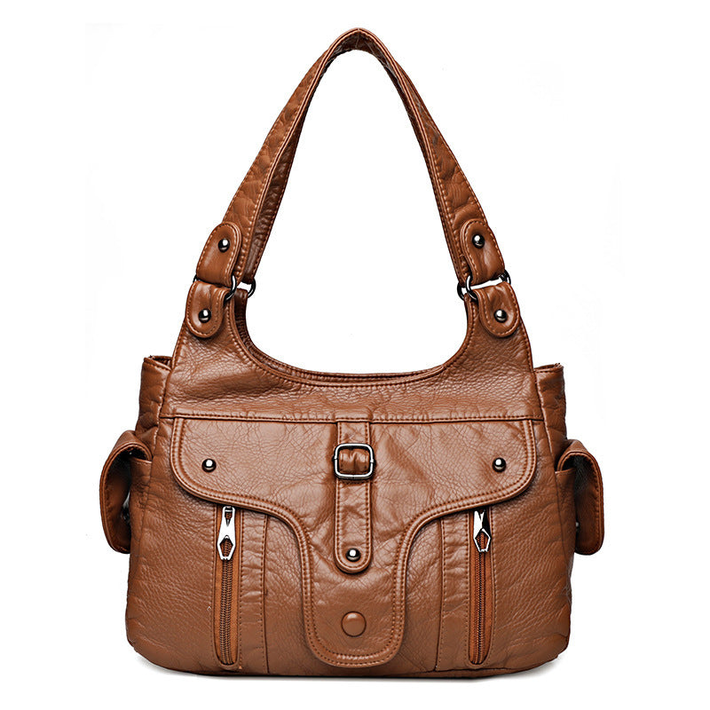 Women's Washed Leather Fashion Large Capacity Soft Shoulder Bags