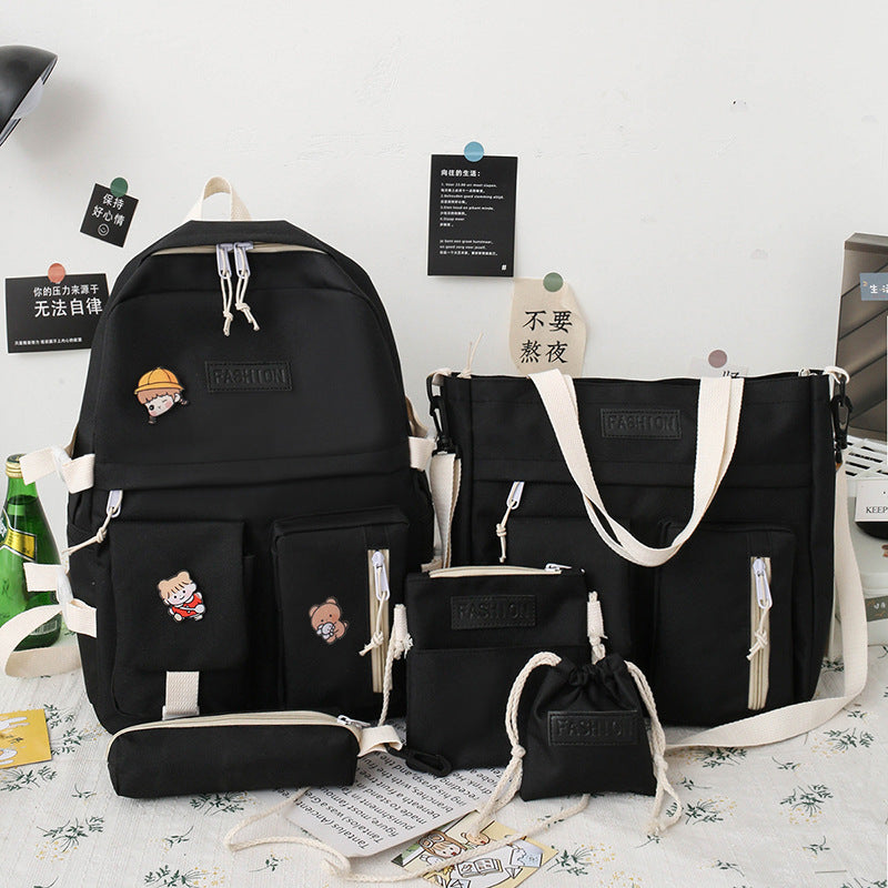 Women's College Korean Contrast Color Canvas For Junior Backpacks