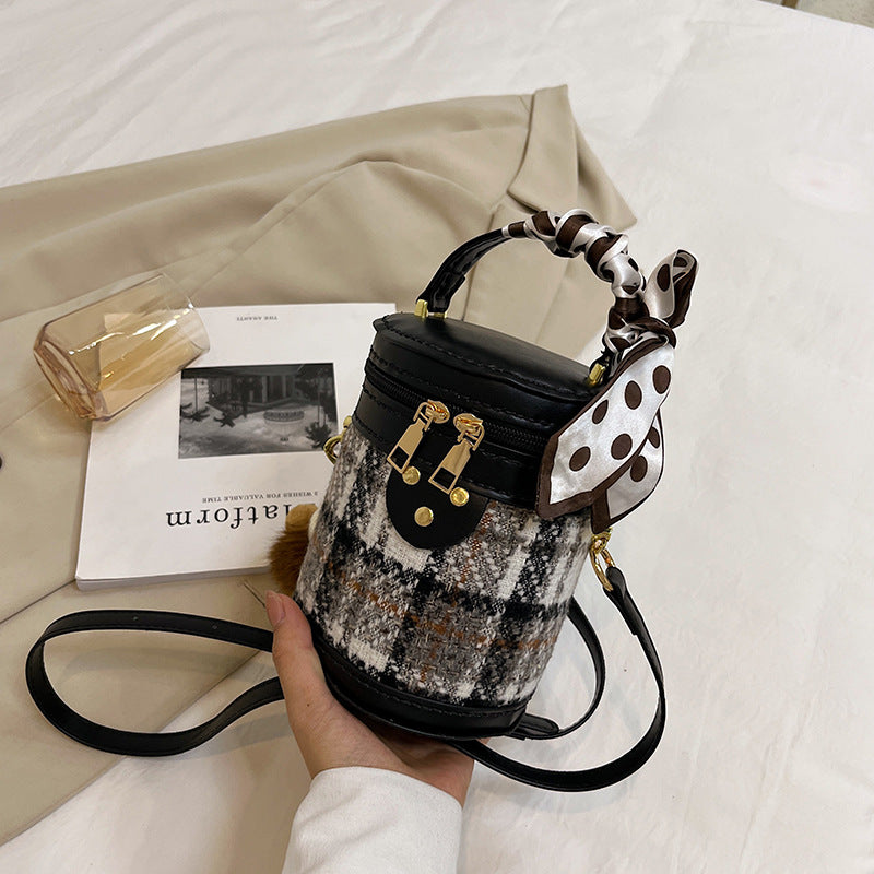 Women's Autumn Textured Cylinder Western Style Portable Crossbody Bags