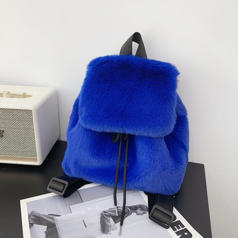 Plush Faux Rabbit Fur Large Capacity Drawstring Leopard Print Handbags