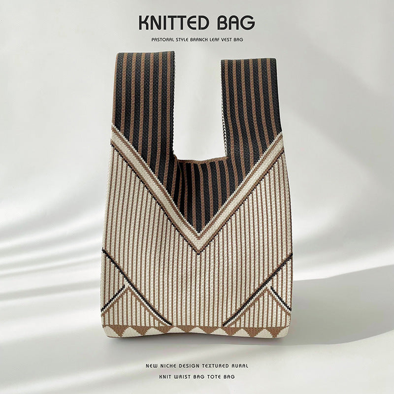 Korean Niche Design Simple Striped Knitted Shoulder Bags