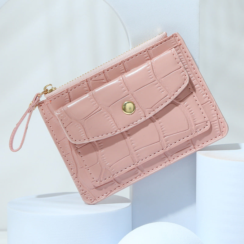 Zipper Slot Female Candy Color Crocodile Card Holder