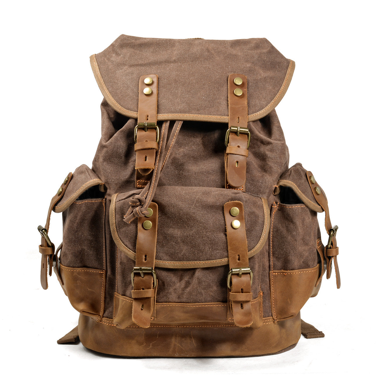 Large Capacity Canvas Stitching Leather Hiking Backpacks
