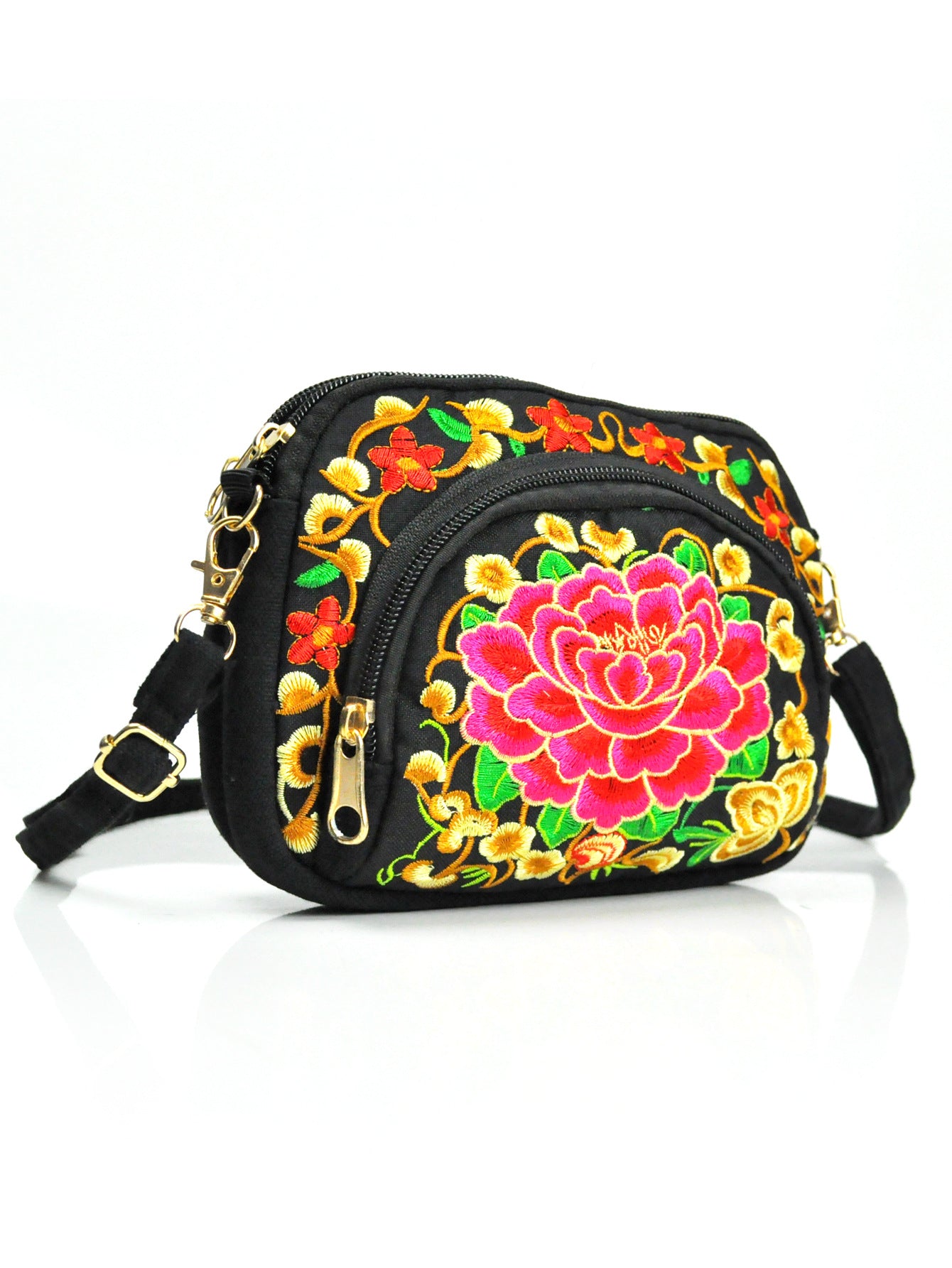 Embroidered Double Sided Embroidery Canvas Mobile Crossbody Bags