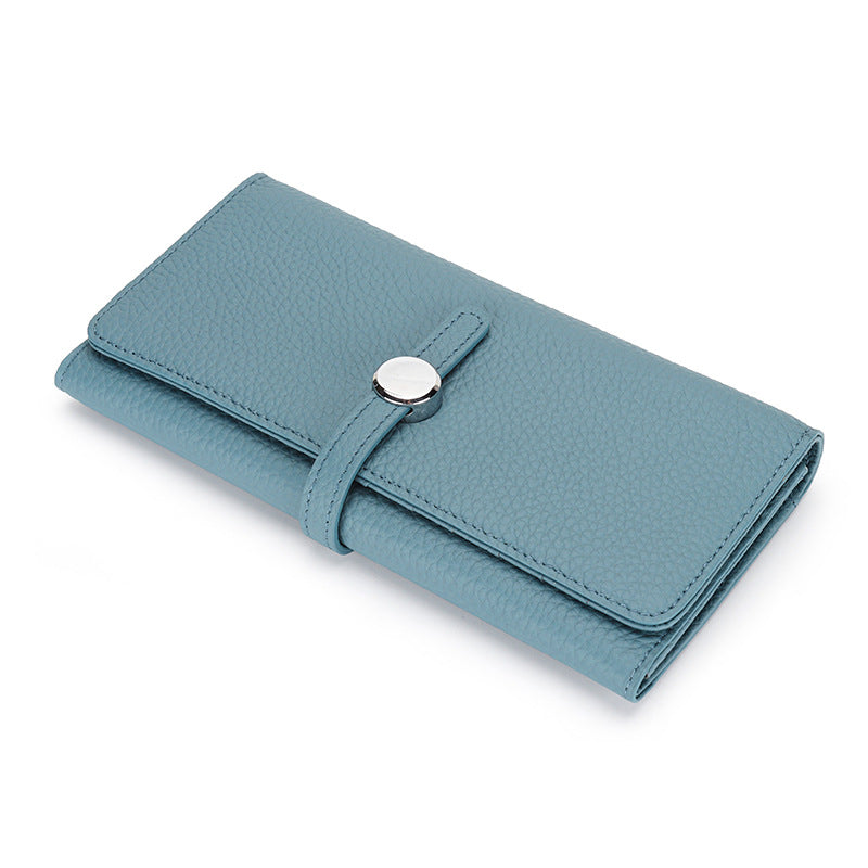 Women's Long Genuine Leather Folding Large Capacity Soft Cowhide Ladies Wallets