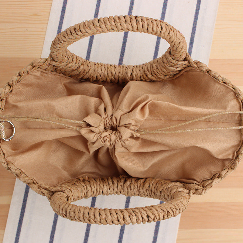 Women's Simple Style Popular Semicircle Hollow Straw Beach Hand-woven Crossbody Bags