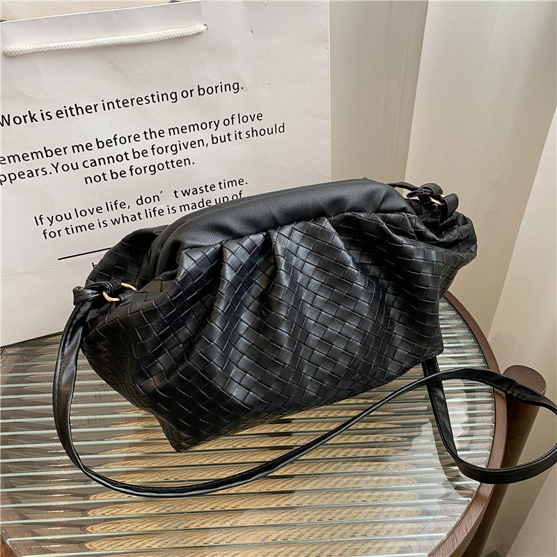 Women's Woven Cloud Solid Color Pleated Trendy Shoulder Bags