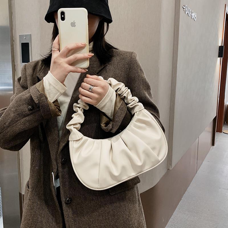 Women's Underarm Pleated Cloud Baguette Textured Shoulder Bags