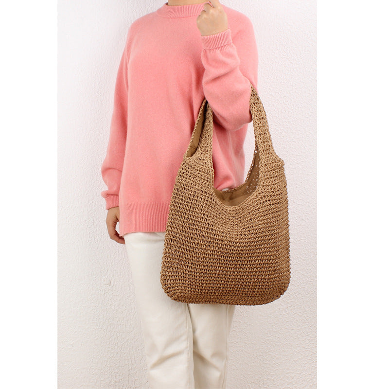 One Straw Mori Style Hand-woven Large Shoulder Bags